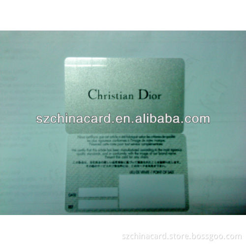 Silver Metallic Plastic PVC Membership Card
